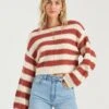 Billabong Seeing Stripes In Brick (Brk) Sweater -Surf Wear Women Store HS1603825885
