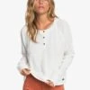 Roxy Take It Home Cosy Waffle Knit In White Shirt