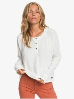 Roxy Take It Home Cosy Waffle Knit In White Shirt