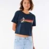 Rip Curl WoGolden State Crop Tee Shirt In Navy Blue (Nv -Surf Wear Women Store HS1610392170