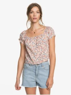 Roxy Kissing The Swell Denim In Light Blue Shorts