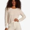 Roxy Hiking Dreams Long Sleeve Scoop Neck Top In Tapioca Blocy Stripe (Teh3) Shirt -Surf Wear Women Store HS1612556852
